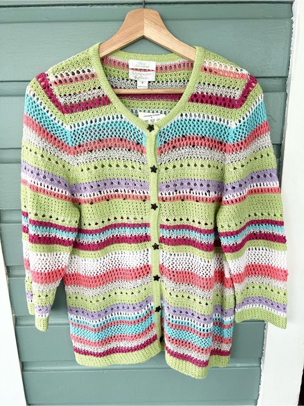 Vintage Y2K NEW deadstock rainbow cardigan sweater grannycore coastal grandma S